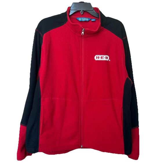 HEB Jacket Unisex Lg Boxy Red & Black Fleece Zipper Work - Picture 1 of 7